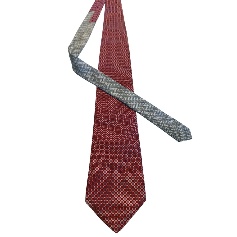 Tommy Hilfiger Necktie Mens OS Red Geometric Silk Woven Classic Professional